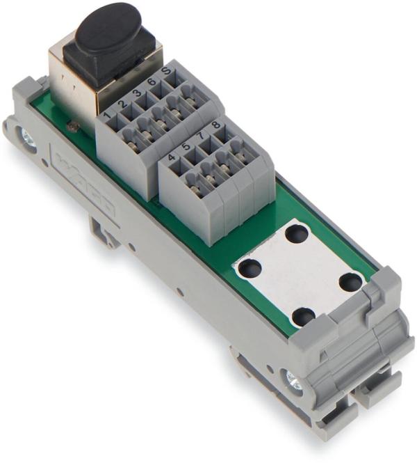 ARDEBO.de Wago 289-175 Übergabemodul, RJ-45, Leiterplattenklemmen, 2-reihig, Cat. 5, im Montagesockel; mit Schirmanschluss, mit Schirmklemmbügel. 1,50 mm²
