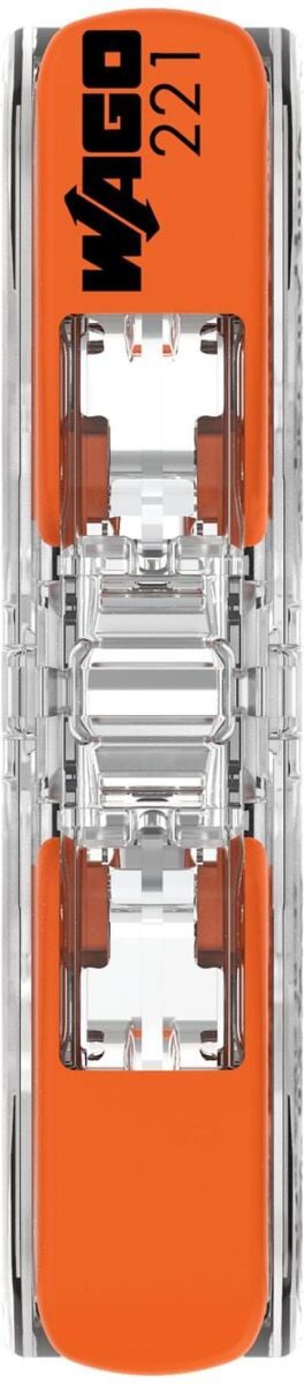 Wago 221-2411 Durchgangsverbinder mit Hebeln, für alle Leiterarten, max. 4 mm², 2 Leiter, Gehäusefarbe transparent, Deckelfarbe transparent, 4,00 mm², transparent