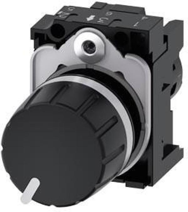 ARDEBO.de Siemens 3SU1200-2PR10-1AA0 Potentiometer, kompakt, 22 mm, rund, Kunststoff, schwarz, 4,7k Ohm, mit Halter, Schraubanschluss