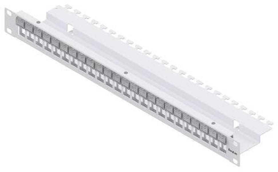 ARDEBO.de EasyLan fixLink Panel 19" 24 Port leer RAL 7035 inkl. Beschriftungsfeld Keystone, grau (CKVPL0B01E)