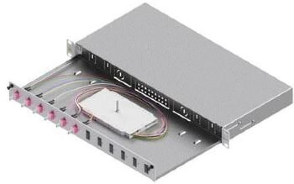 ARDEBO.de EasyLan LWL-Spleißgehäuse Basic LSB1B224 1HE 12x LC-Duplex Standard OM4 ausziehbar, grau (LSB1B224)