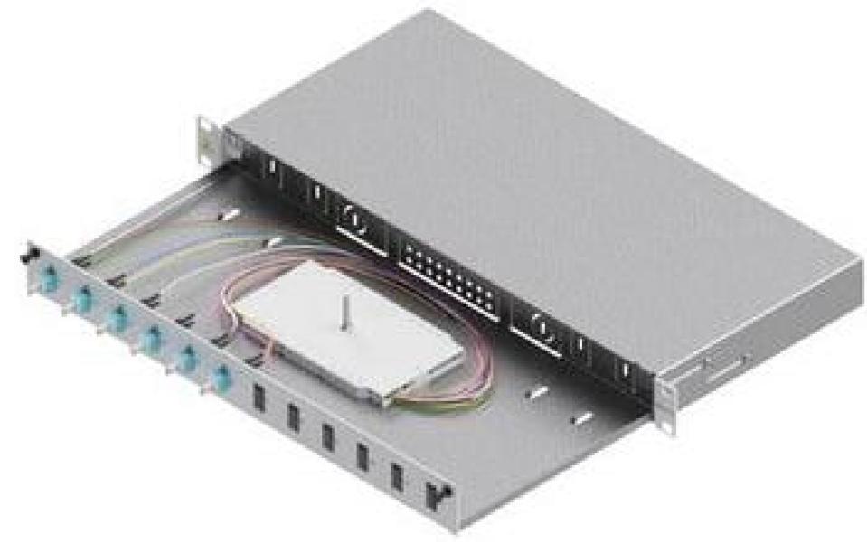ARDEBO.de EasyLan LWL-Spleißgehäuse Basic 1HE 12x LC-Duplex Standard OM3 ausziehbar, silber (LSB1B223)