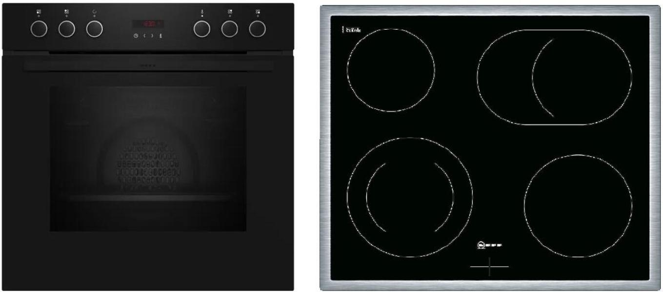 ARDEBO.de Neff EDX4PB0 N30/N50 A+ Einbauherdset mit Elektrokochfeld (E2CCG6AK3 + M13R42N2), 60 cm breit, 71 L, Pyrolyse, schwarz