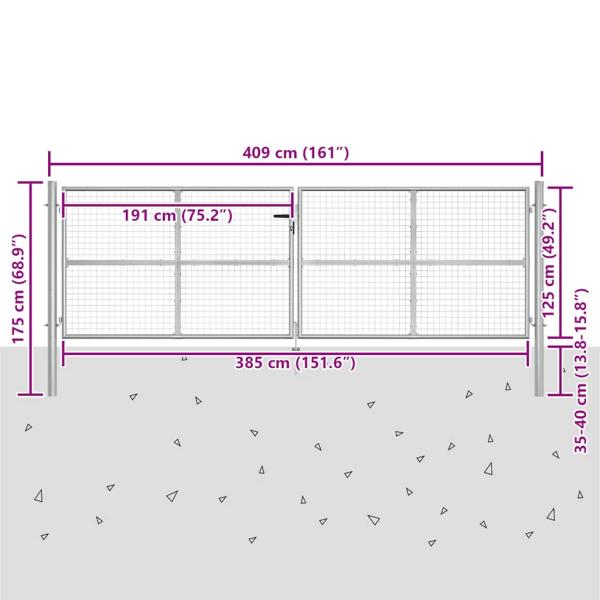 Gartentor Verzinkter Stahl 415 x 175 cm Silbern