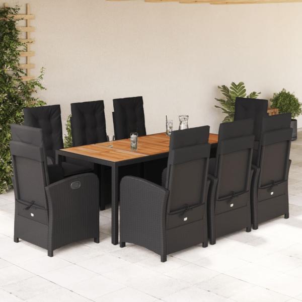 ARDEBO.de - 9-tlg. Garten-Essgruppe mit Kissen Schwarz Poly Rattan