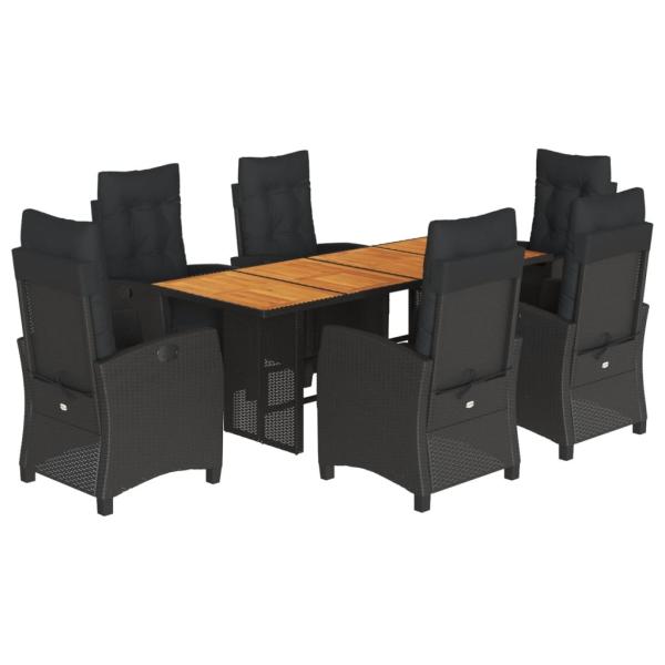 9-tlg. Garten-Essgruppe mit Kissen Schwarz Poly Rattan