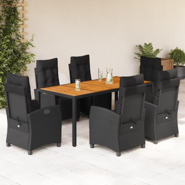 ARDEBO.de - 7-tlg. Garten-Essgruppe mit Kissen Schwarz Poly Rattan