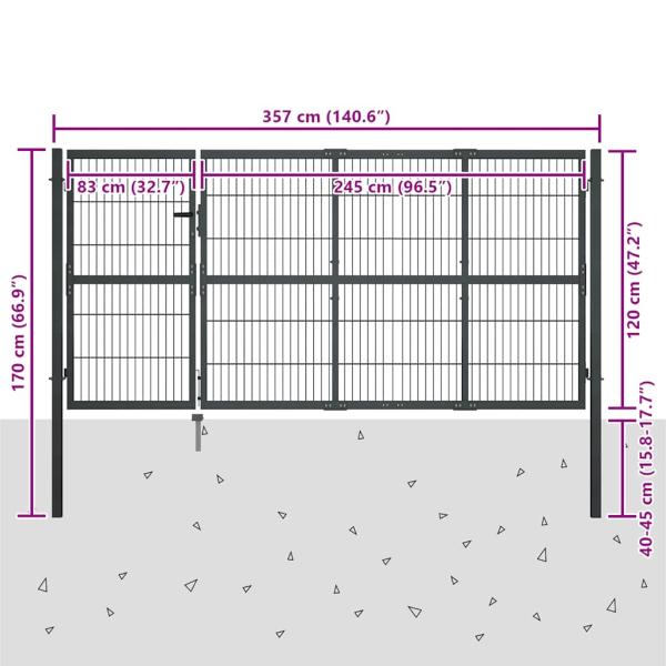 Gartentor mit Pfosten Stahl 350×120 cm Anthrazit