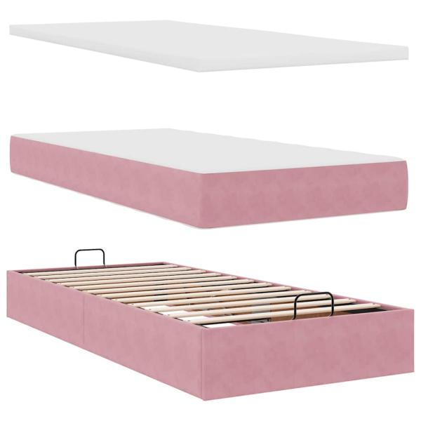 Ottoman-Bett mit Matratzen & LEDs Rosa 80x200 cm Samt