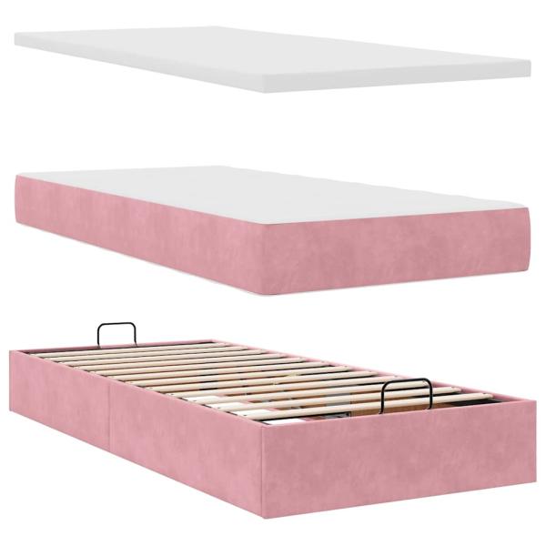 Ottoman-Bett mit Matratzen & LEDs Rosa 90x190 cm Samt