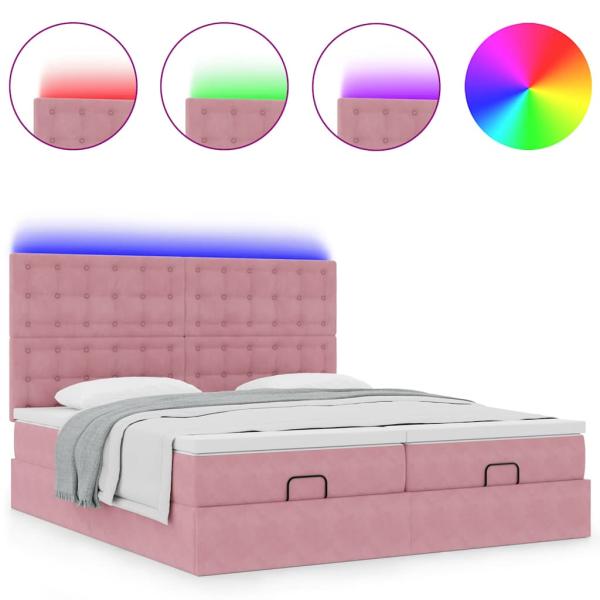 Ottoman-Bett mit Matratzen & LEDs Rosa 160x200 cm Samt