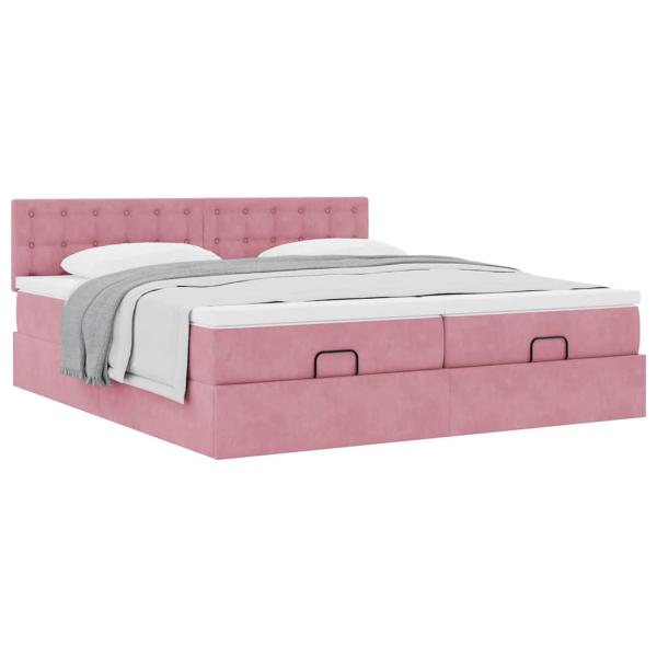 Ottoman-Bett mit Matratzen Rosa 160x200 cm Samt