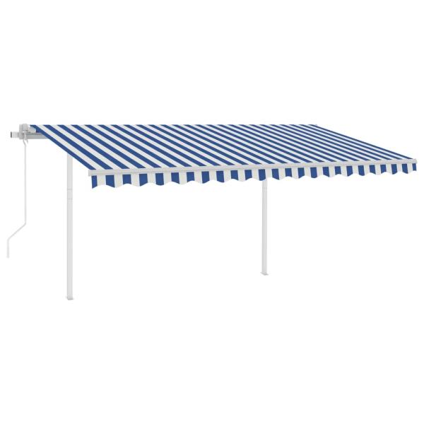 Markise Automatisch Einziehbar mit Pfosten 4x3,5 m Blau Weiß