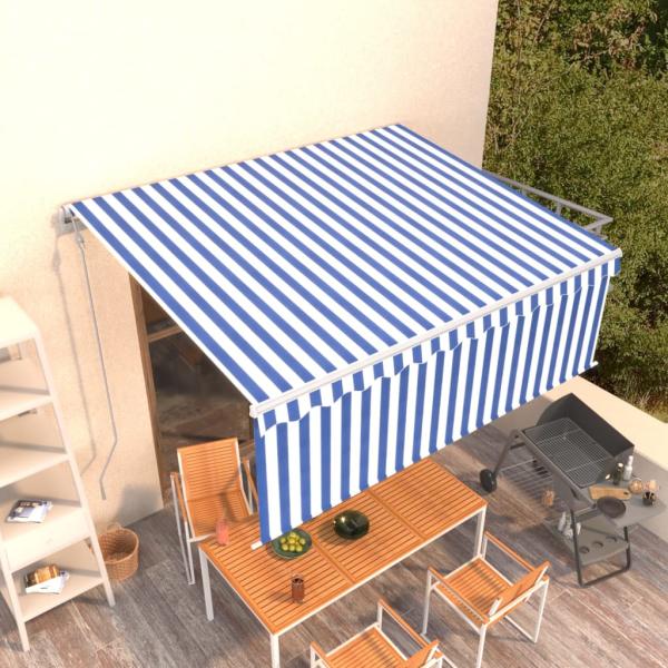 ARDEBO.de - Markise Automatisch Einziehbar mit Volant 4,5x3 m Blau und Weiß