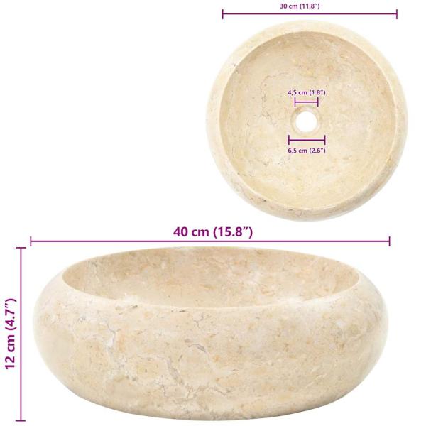 Waschbecken 40x12 cm Marmor Creme