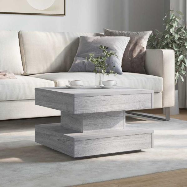 Couchtisch 360-Grad Drehbar Grau Sonoma 50x50x34,5 cm