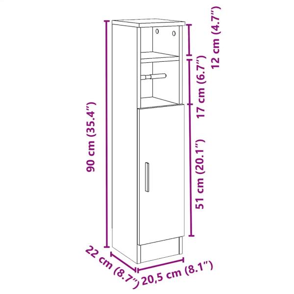 Badezimmerschrank mit Rollenhalter Schwarz 20,5x22x90 cm
