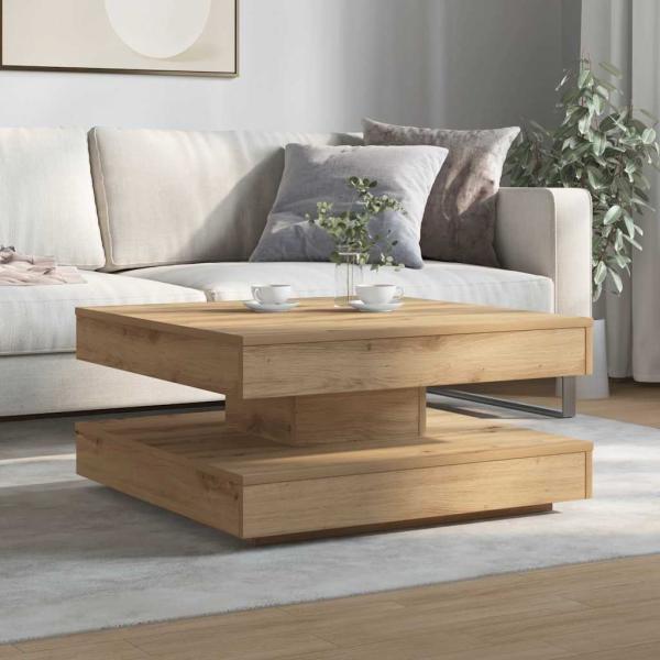 Couchtisch 360-Grad Drehbar Artisan-Eiche 70x70x34,5 cm