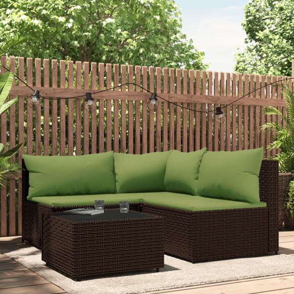 ARDEBO.de - 4-tlg. Garten-Lounge-Set mit Kissen Braun Poly Rattan