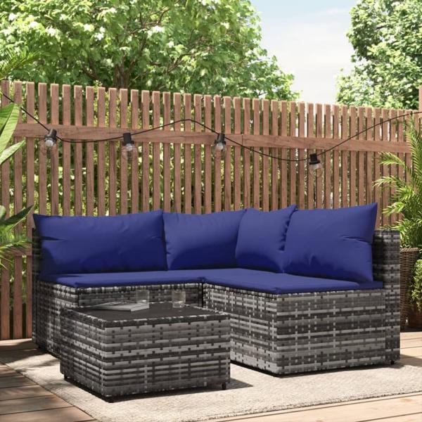 ARDEBO.de - 4-tlg. Garten-Lounge-Set mit Kissen Grau Poly Rattan