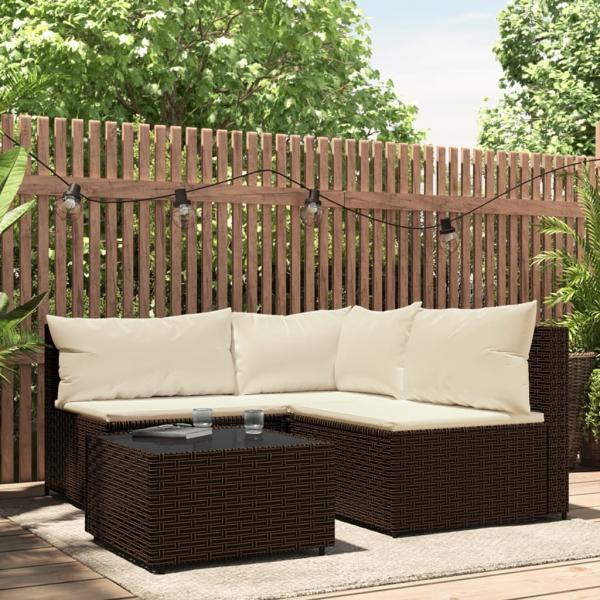 ARDEBO.de - 4-tlg. Garten-Lounge-Set mit Kissen Braun Poly Rattan