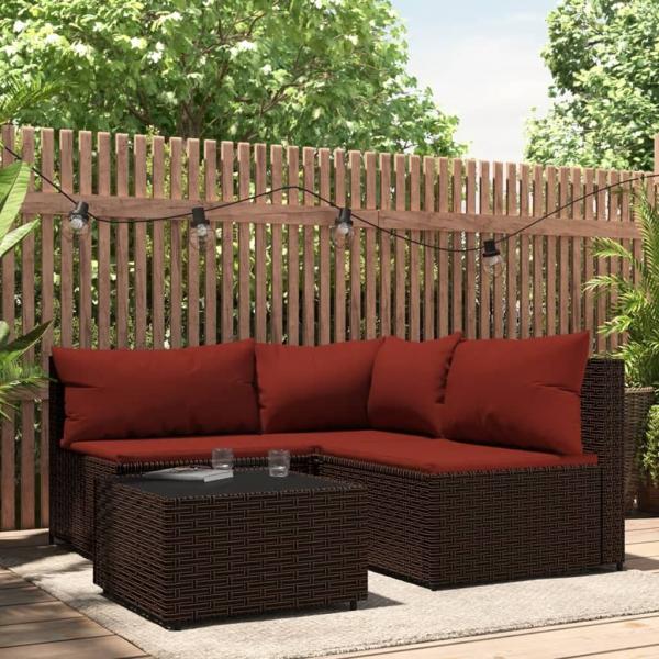 ARDEBO.de - 4-tlg. Garten-Lounge-Set mit Kissen Braun Poly Rattan