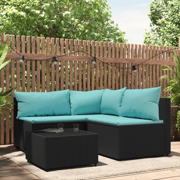 ARDEBO.de - 4-tlg. Garten-Lounge-Set mit Kissen Schwarz Poly Rattan
