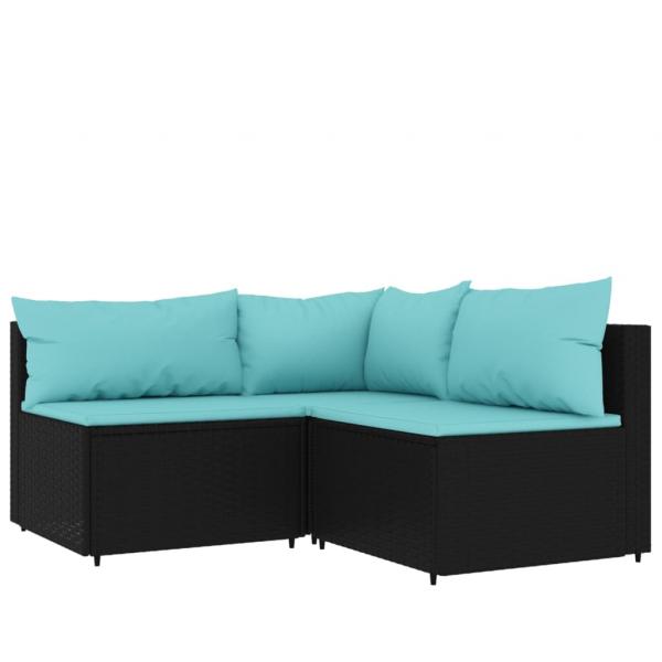 4-tlg. Garten-Lounge-Set mit Kissen Schwarz Poly Rattan