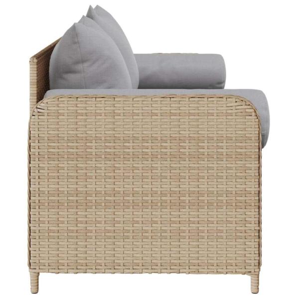 Gartensofa mit Kissen 3-Sitzer Beige Poly Rattan