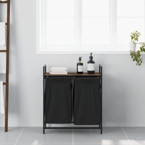 Wäschekorb 2 Fächer mit Ablage Braun Eichen-Optik