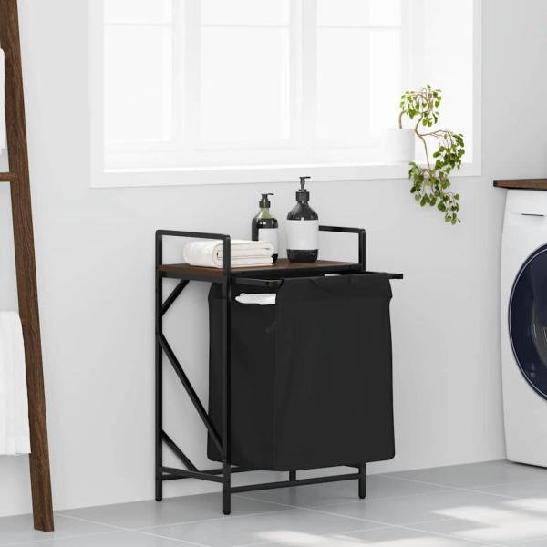 ARDEBO.de - Wäschekorb 1 Fach mit Ablage Braun Eichen-Optik