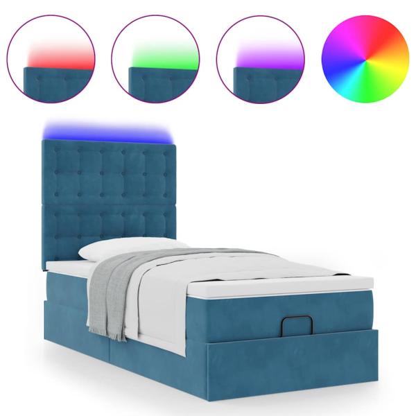 Ottoman-Bett mit Matratzen & LEDs Dunkelblau 80x200 cm Samt