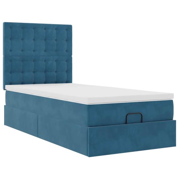 Ottoman-Bett mit Matratzen & LEDs Dunkelblau 80x200 cm Samt