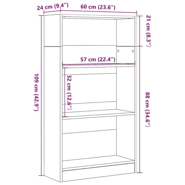 Bücherregal Schwarz Eichen-Optik 60x24x109 cm Holzwerkstoff