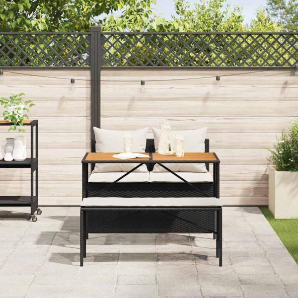 3-tlg. Garten-Essgruppe mit Kissen Schwarz Poly Rattan