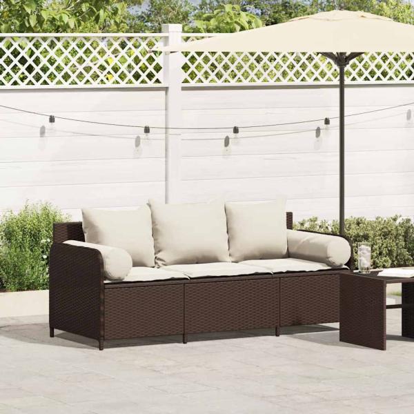 ARDEBO.de - Gartensofa mit Kissen 3-Sitzer Braun Poly Rattan