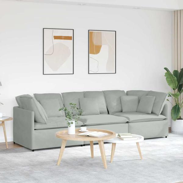 ARDEBO.de - Modulares Sofa mit Kissen Samt Hellgrau