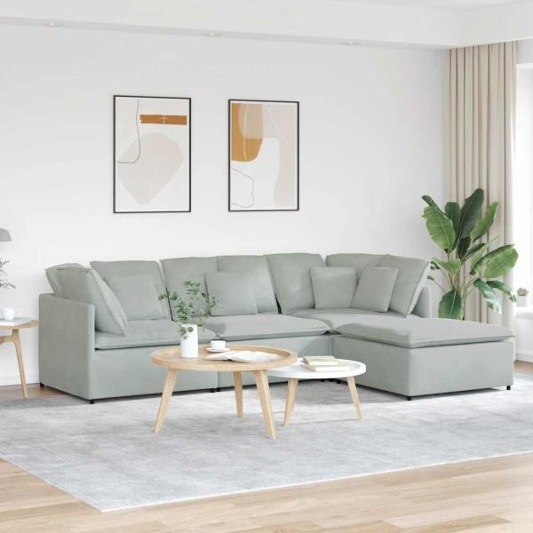 ARDEBO.de - Modulares Sofa mit Fußhocker Kissen Samt Hellgrau