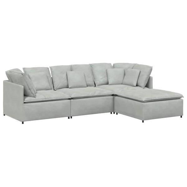 Modulares Sofa mit Fußhocker Kissen Samt Hellgrau