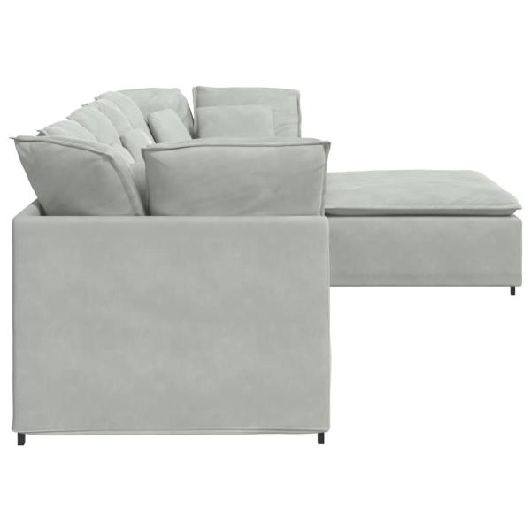 Modulares Sofa mit Fußhocker Kissen Samt Hellgrau