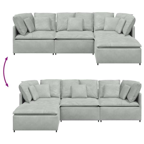 Modulares Sofa mit Fußhocker Kissen Samt Hellgrau