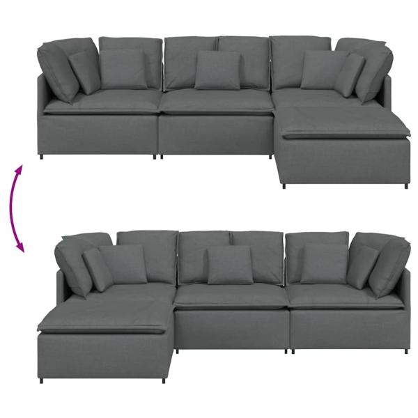 Modulares Sofa mit Fußhocker Kissen Stoff Dunkelgrau