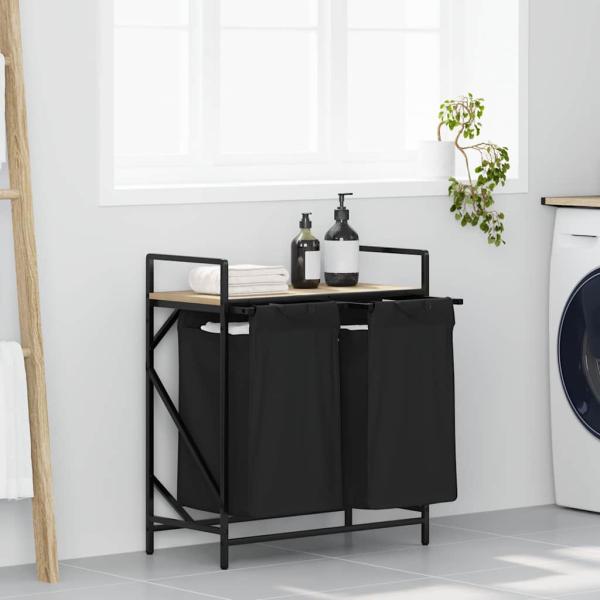 ARDEBO.de - Wäschekorb 2 Fächer mit Ablage Sonoma-Eiche