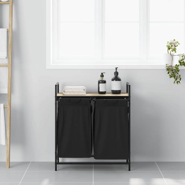 Wäschekorb 2 Fächer mit Ablage Sonoma-Eiche