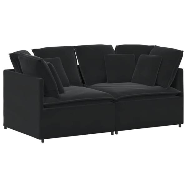 Modulares Sofa mit Kissen Samt Schwarz