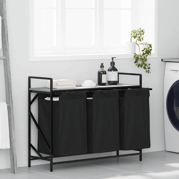 ARDEBO.de - Wäschekorb 3 Fächer mit Ablage Grau Sonoma