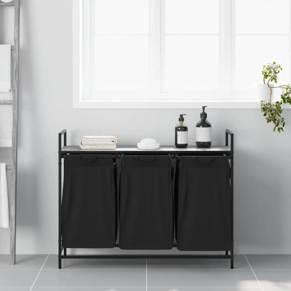 Wäschekorb 3 Fächer mit Ablage Grau Sonoma