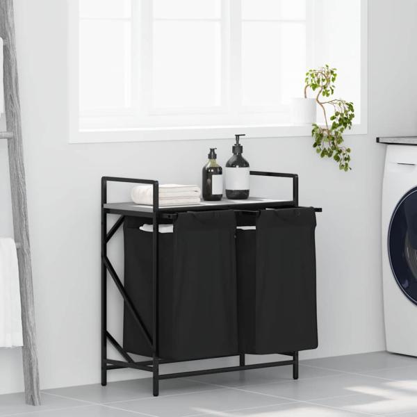 ARDEBO.de - Wäschekorb 2 Fächer mit Ablage Grau Sonoma