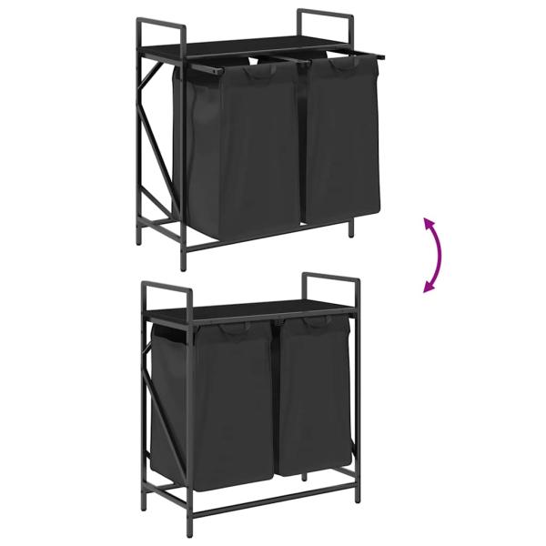 Wäschekorb 2 Fächer mit Ablage Schwarz Eichen-Optik