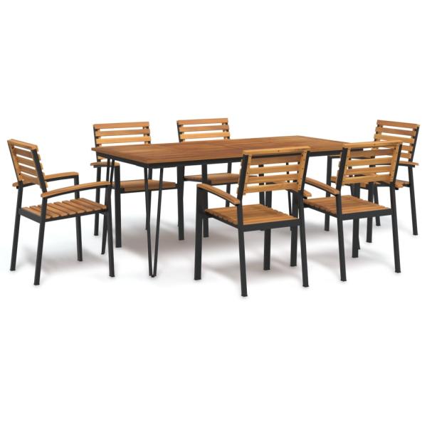 ARDEBO.de - 7-tlg. Garten-Essgruppe Massivholz Akazie und Metall